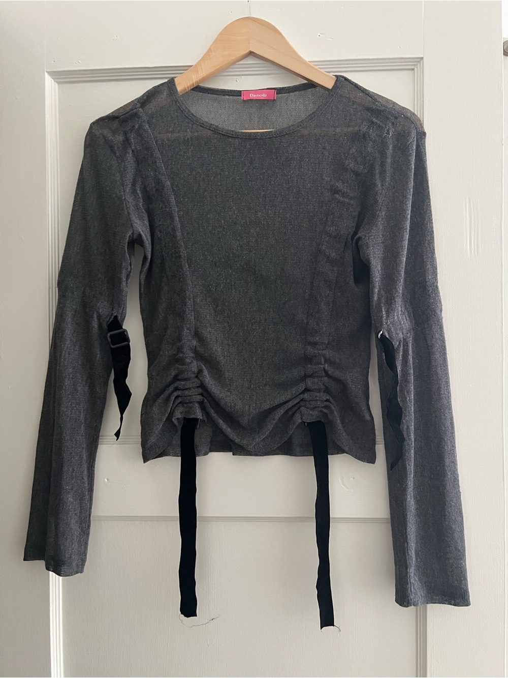Reformation Vintage Melrose Mesh Ruched Tie Sweater